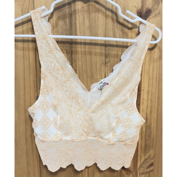 Free People Tops - Intimately Free People Lace Bralette Top M Cream Peach Floral V-Neck Scallop Hem